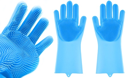 1, 2 o 4 paia di guanti per lavastoviglie in silicone con scrubber