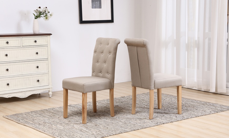 Image 3: Two Fabric Chesterfield Dining Chairs