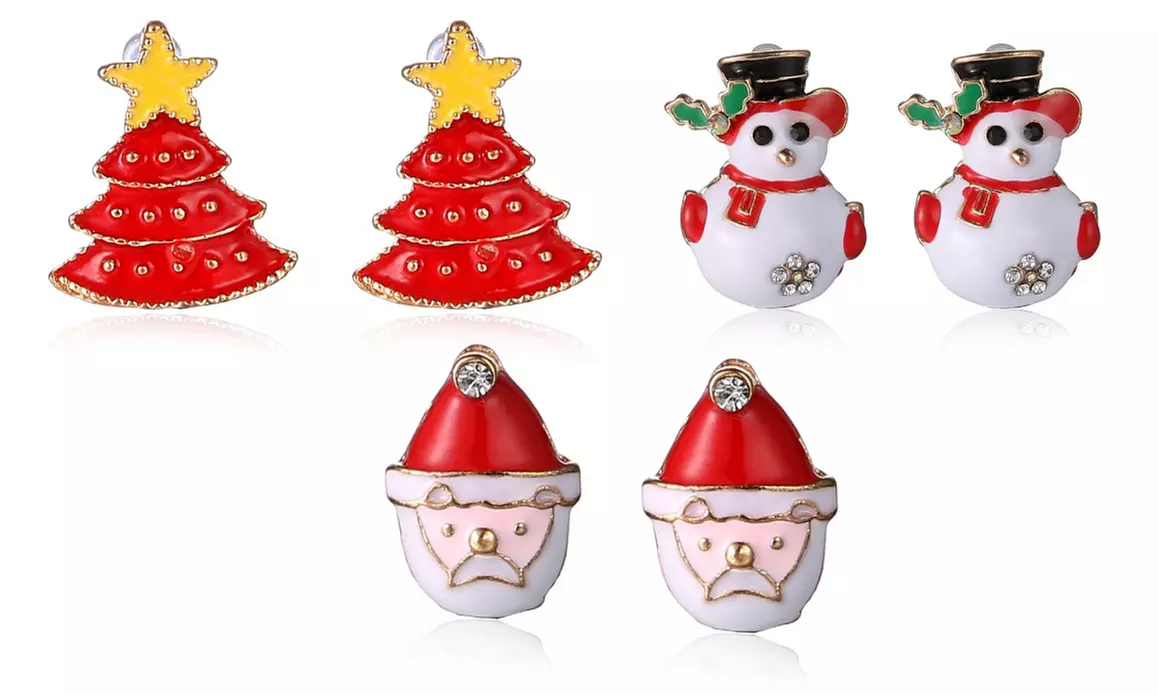 1 ou 2 set de 3 boucles d'oreilles Noël pour femmes et enfants - Primary Image