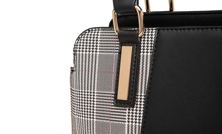 Image 8: Gingham Plaid Panel Shoulder Bag