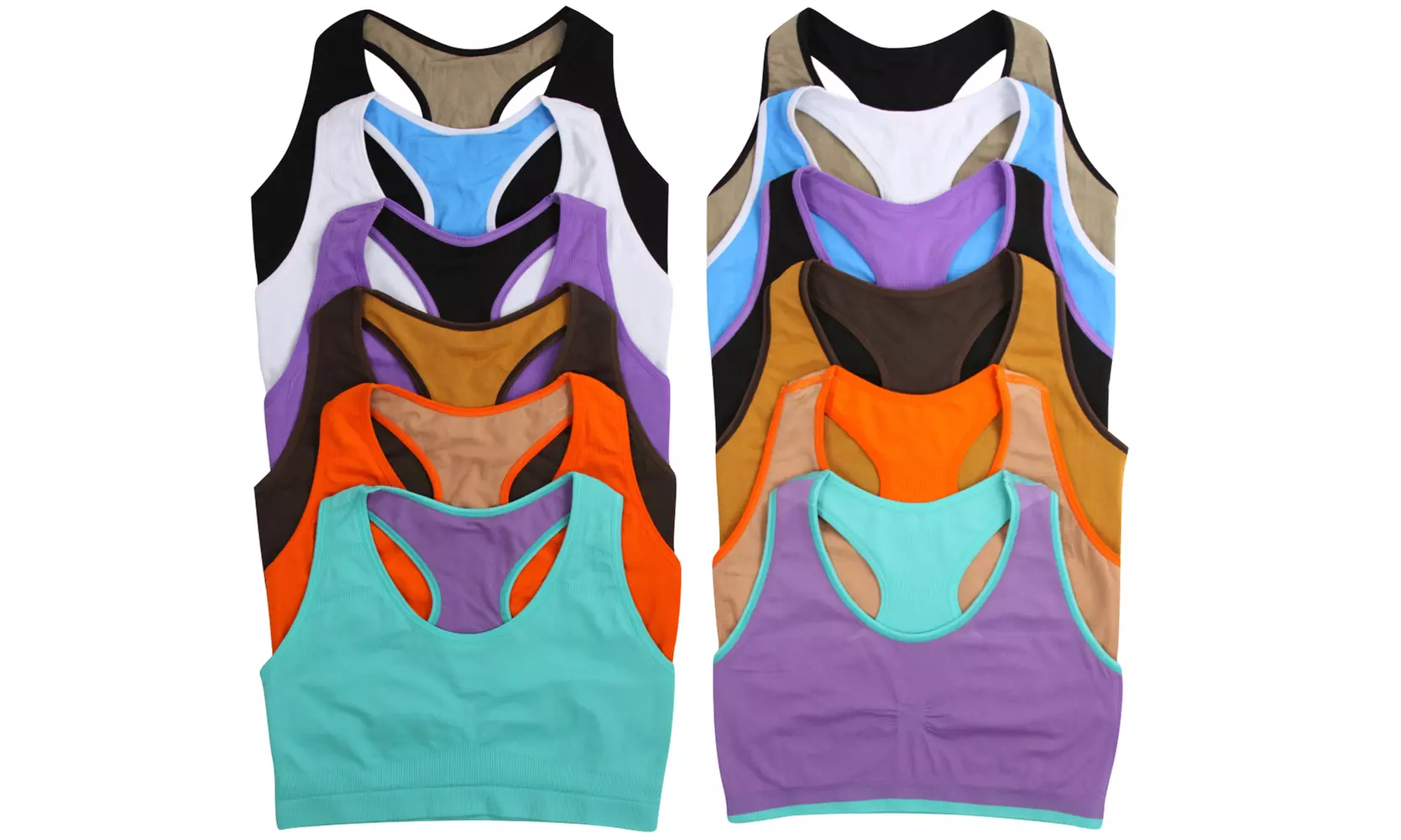 Women's Padded Reversible Racerback Sports Bras (6-Pack) - Second Medium