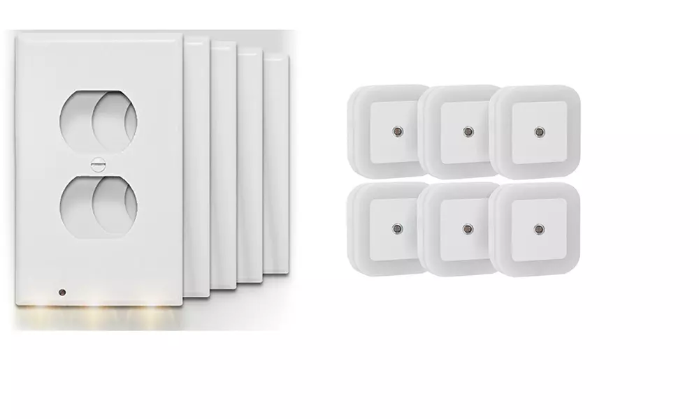 Outlet Cover with Light Sensor (5-Pack) & Plug-In LED Sensor Light (6-Pack) - Primary Image