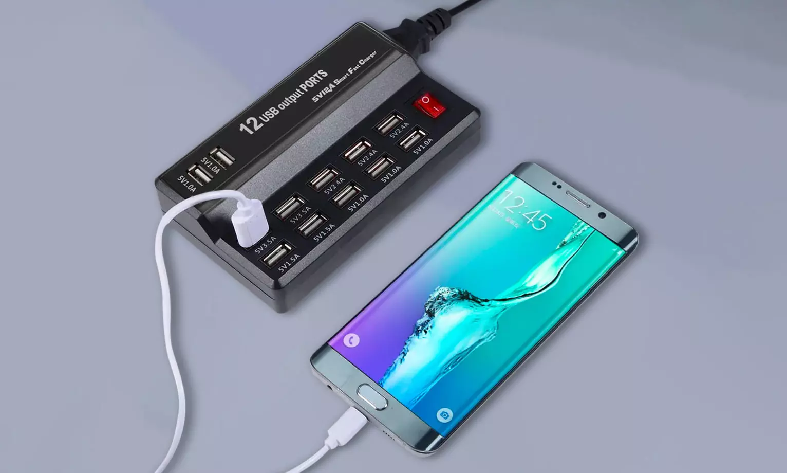 Station de charge USB 12 ports, chargement simultané, ports 5V3.5A, design compact - Primary Image