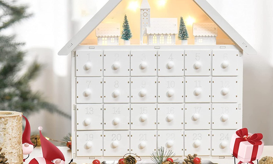 Image 2: HomCom 24-Drawer Christmas Advent Calendar House