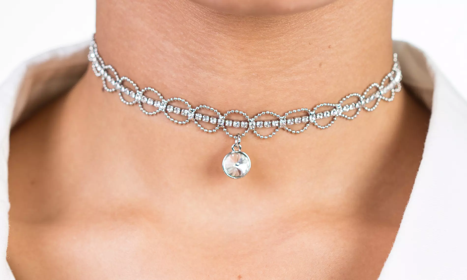 Ball and Chain Choker Necklace with Swarovski Crystals by Nina & Grace - Primary Image