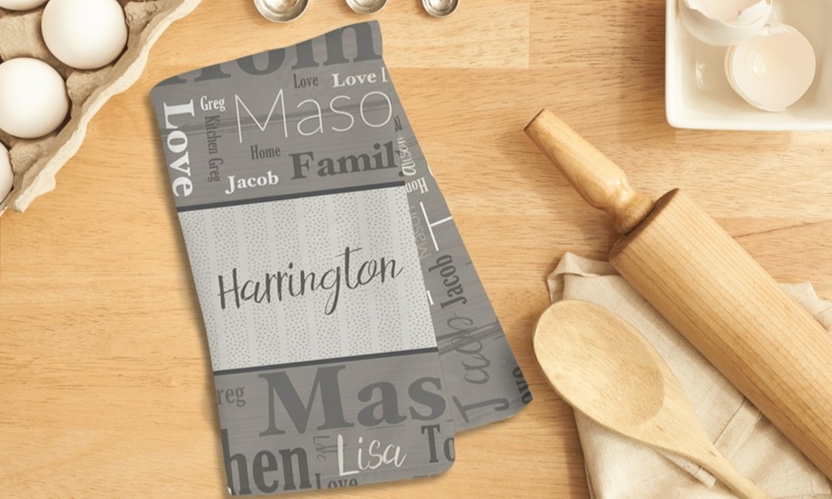 Custom kitchen dish towels with unique personalized designs