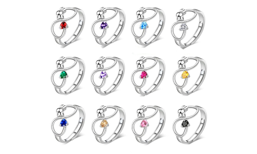 Image 2: Adjustable Zodiac Infinity Heart Stone Fidget Anxiety Rings