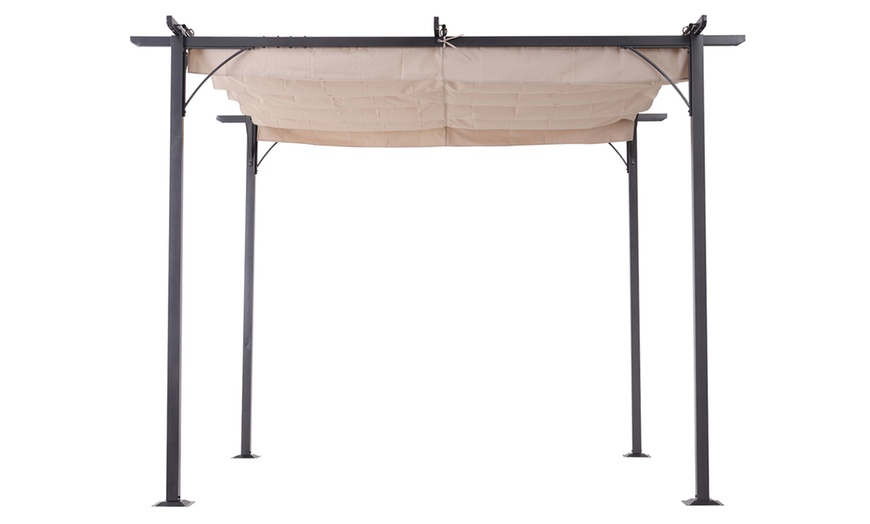 Image 1: Outsunny Retractable Metal Pergola Canopy