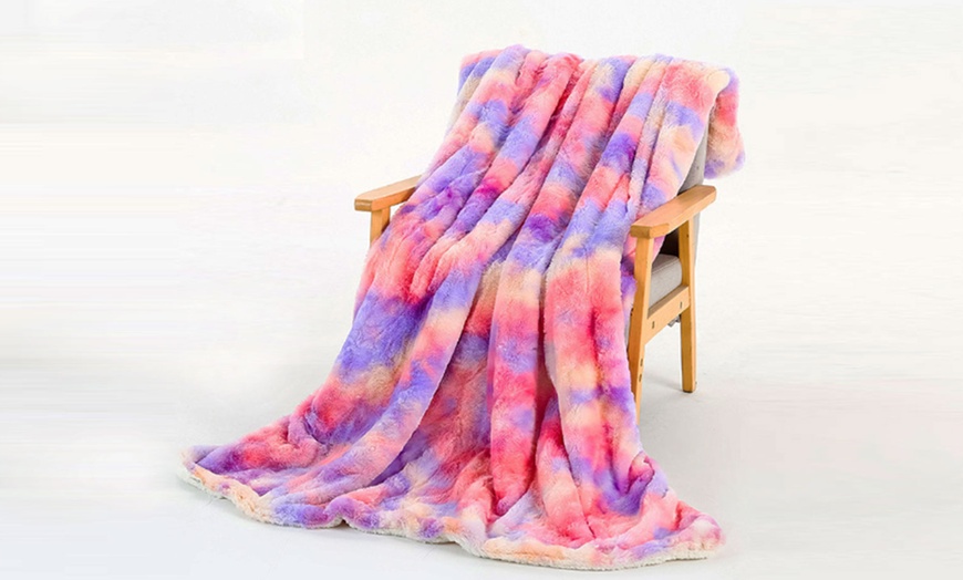 Image 6: Thick Colourful Rainbow Blanket