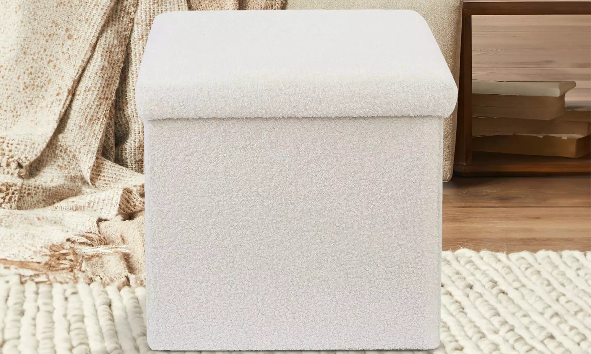 Teddy Boucle Storage Ottoman or Foldable Cube Footstool