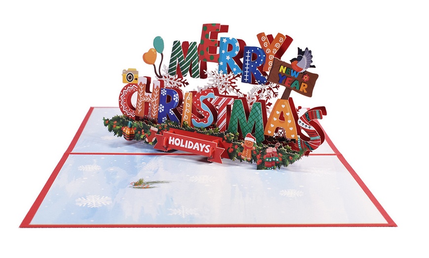 Image 1: 3D Merry Christmas New Year Pop-Up Card