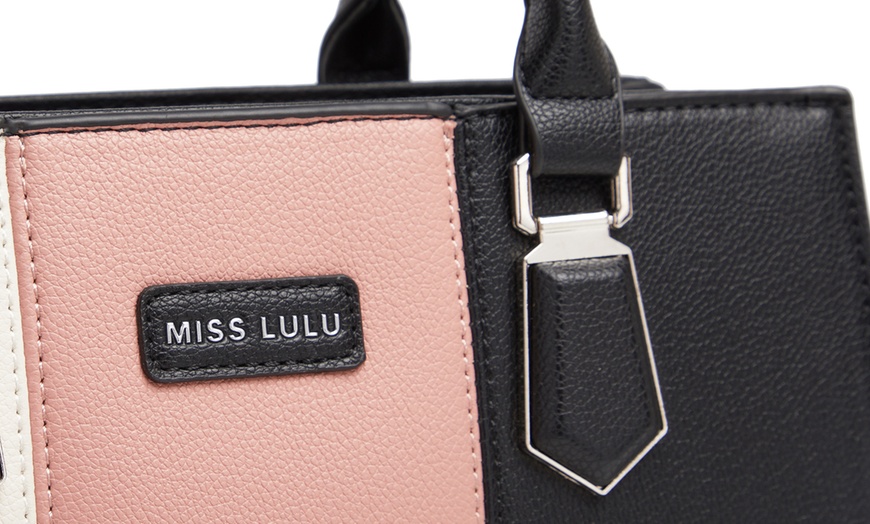 Image 20: Miss Lulu PU Leather Three-Tone Stitched Shoulder Handbag