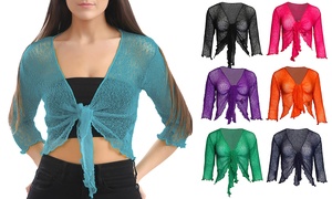 Women's Tie-Front Fine Knit Lace Cropped Shrug Bolero Cardigan