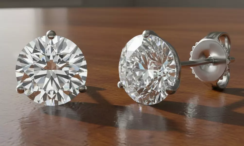 Paris Jewelry 925 Silver Plated 0.9 Ct Simulated Cubic Zirconia Stud Earrings - Primary Image