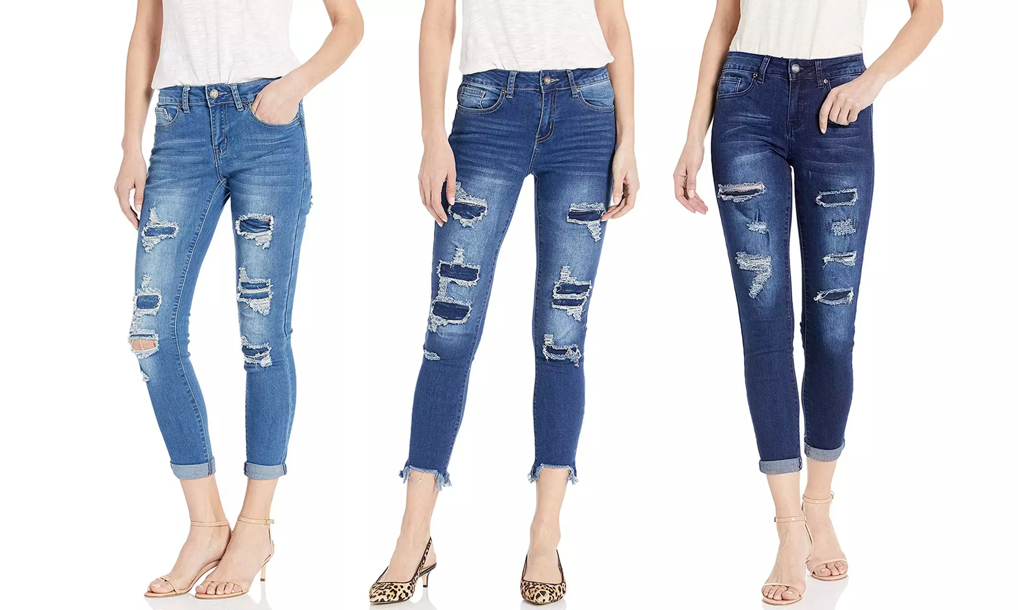 CG Jeans High Waisted Ripped and Patched Blue Denim Pants. Plus Sizes Available. - Primary Image