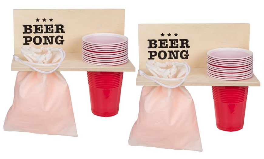 Image 3: One or Two Beer Pong Party Games with Wooden Shelf