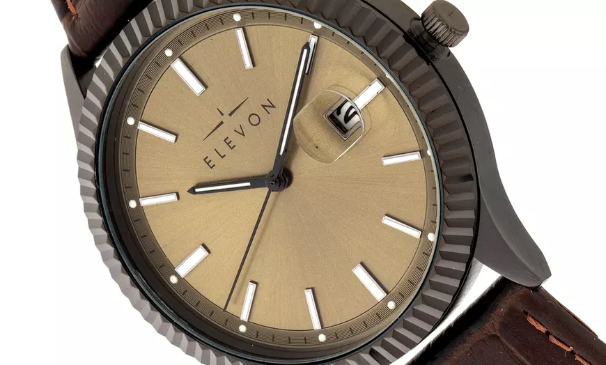 Image 13: Reloj Elevon Concorde de pulsera de cuero genuino con fecha