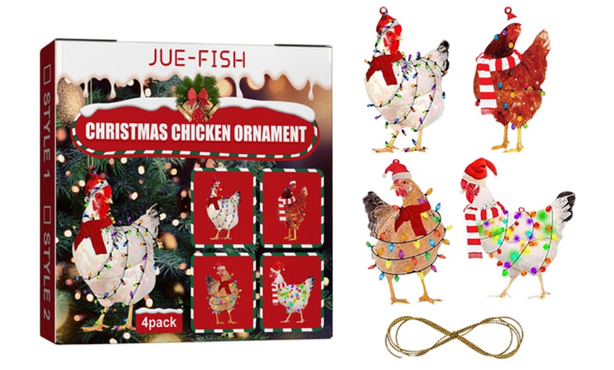 Image 6: One or Two Four-Piece Christmas Scarf Chicken Ornament Sets