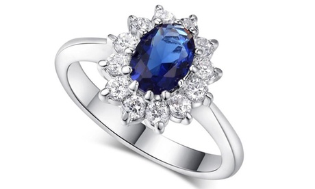 Bague plaqué argent avec pierre bleue en zircon cubique, modèle Halo