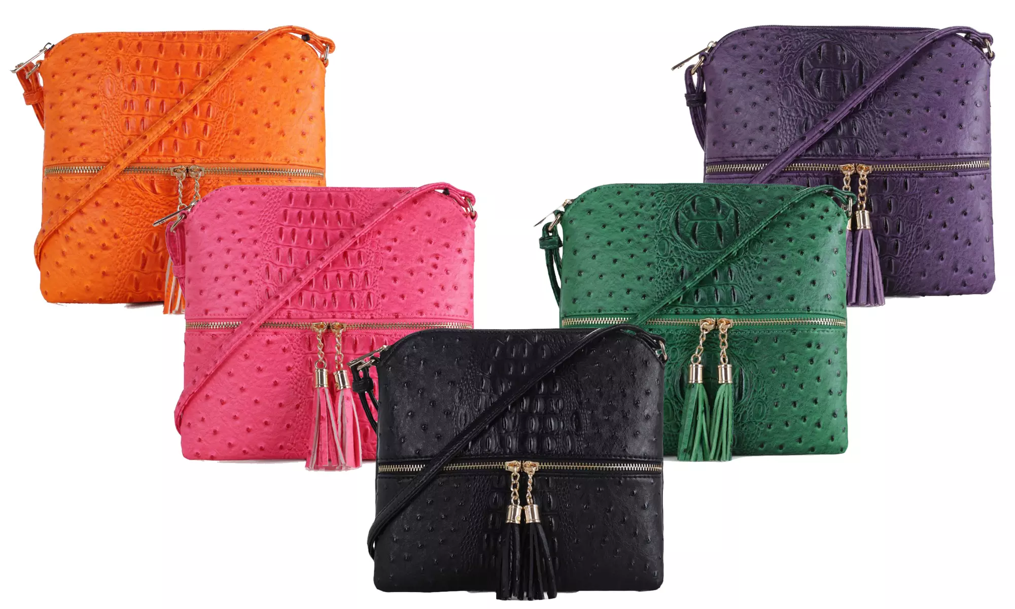 MKII Sadie Ostrich Print Crossbody Purse with Tassels - Primary Image