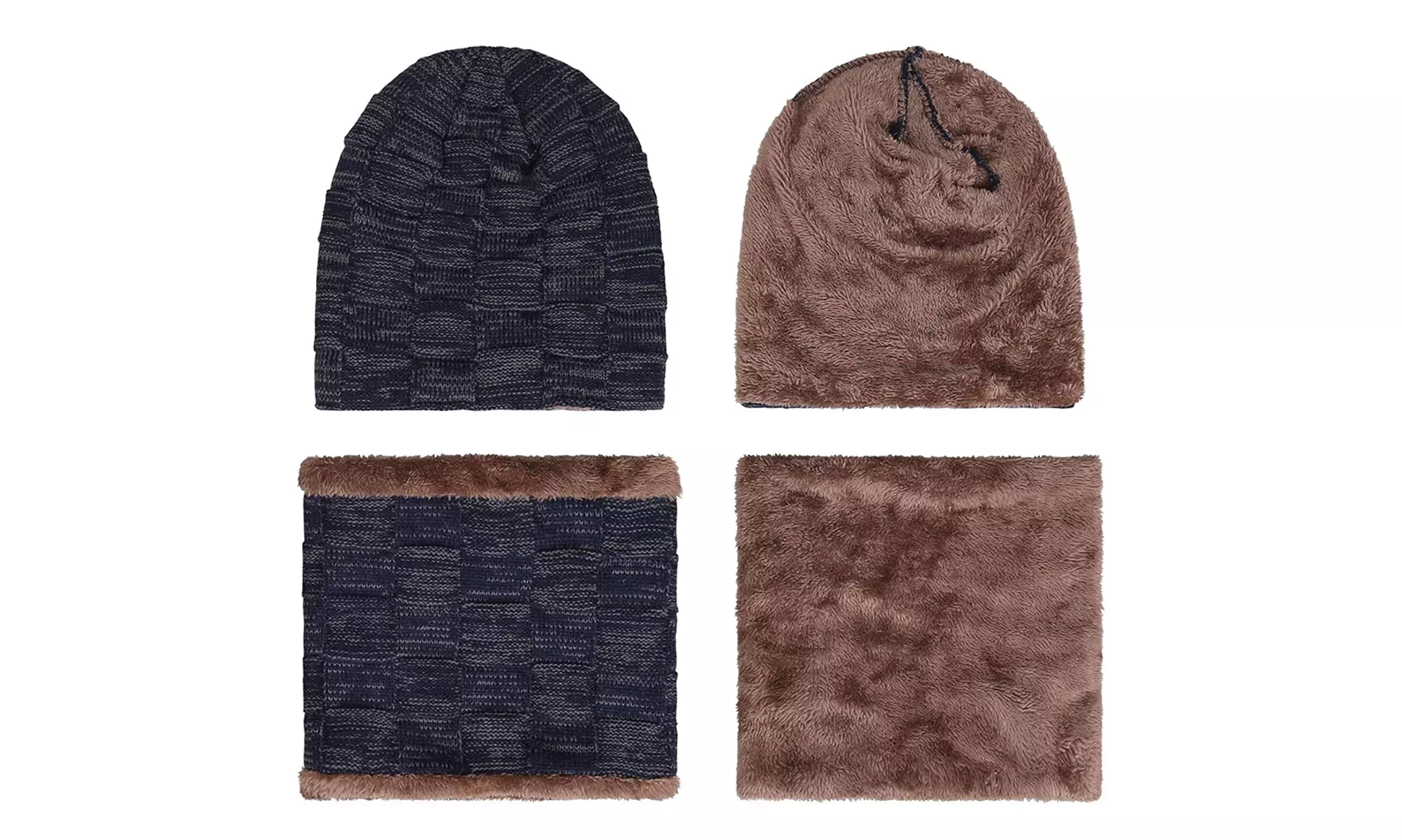 1x oder 2x Beanie oder Set mit Beanie & Schal mit Fleece-Innenseite