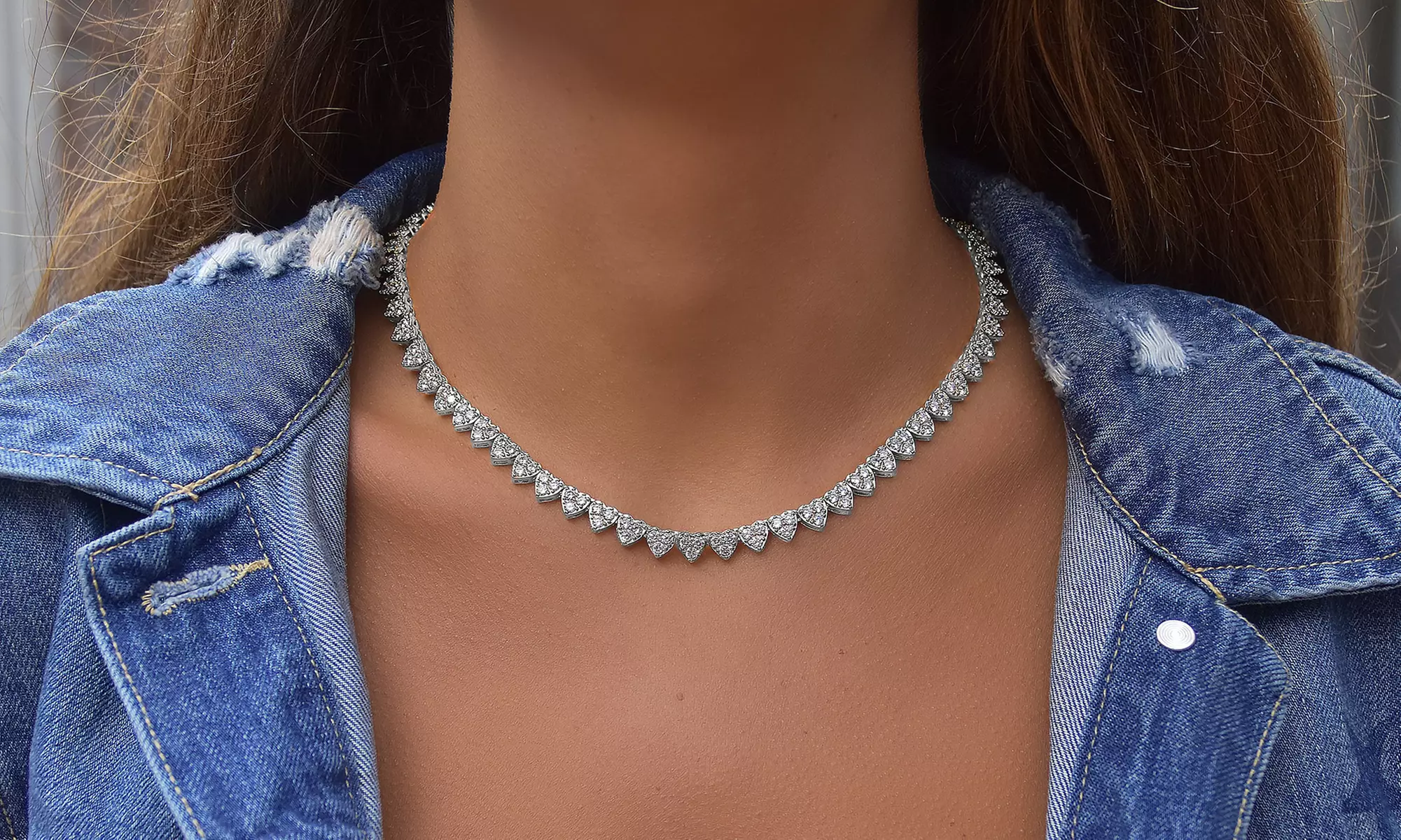 Cluster Heart Tennis Necklaces Made With Swarovski Elements - Primary Image