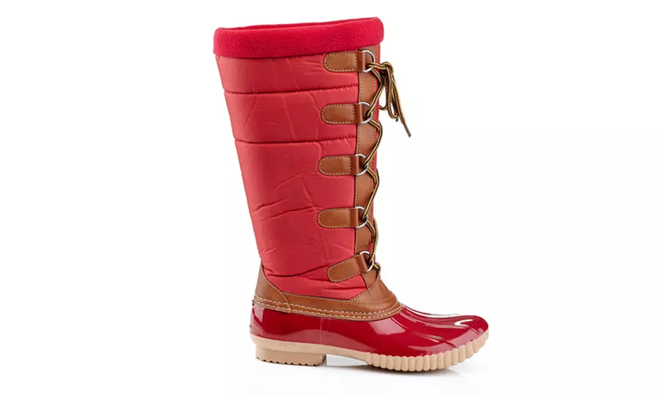 Women's Knee-High Quilted Waterproof Duck Boots with Warm Lining - Second Medium