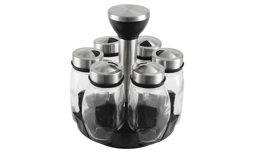 Image 3: 6er-Set Gewürzgläser mit Edelstahl-Deckel und drehbarem Ständer