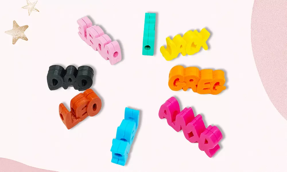 3er-Set personalisierbare 3D-Kabelclips mit Namen