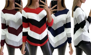 Women's Chunky Knit Chevron Stripe Jumper