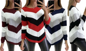 Women's Chunky Knit Chevron Stripe Jumper