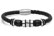 Steeltime Men's Genuine Black Leather Braided Bracelet with Stainless Steel Accents - Second Medium