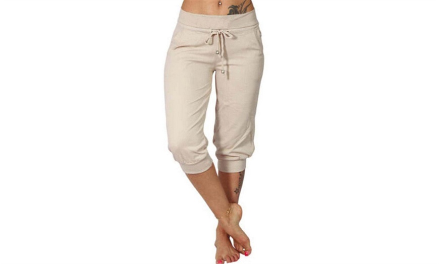 Image 3: Women's Drawstring Workout Cropped Joggers