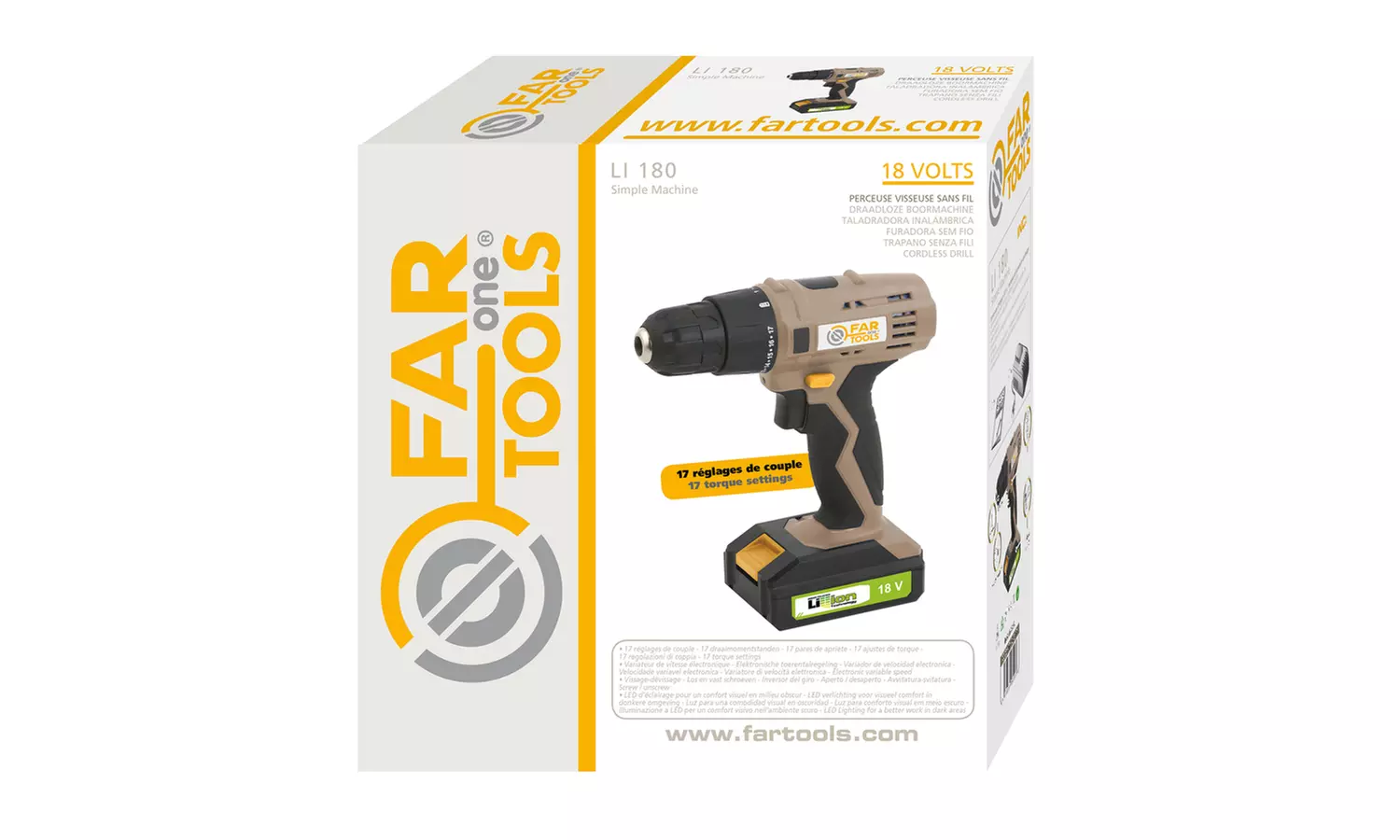 FAR TOOLS LI180 Perceuse/Visseuse sans fil 18V avec batterie,Couple Max 16 N.m,17 réglages de couple, Garantie 2 ans - Second Medium