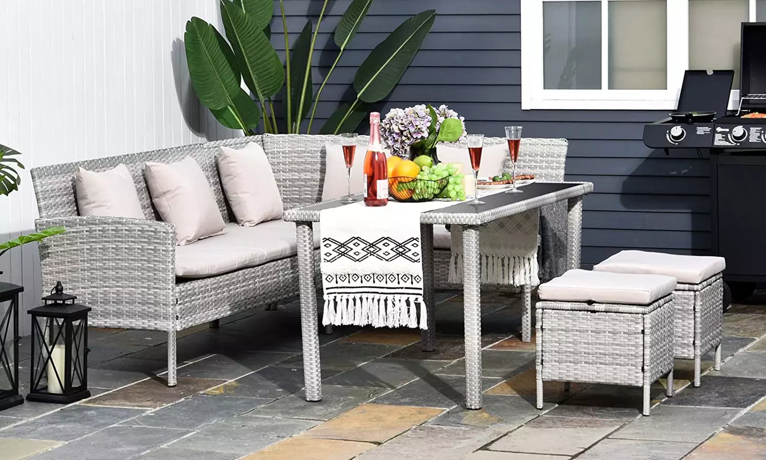Outsunny Five-Piece Rattan-Effect Dining Set
