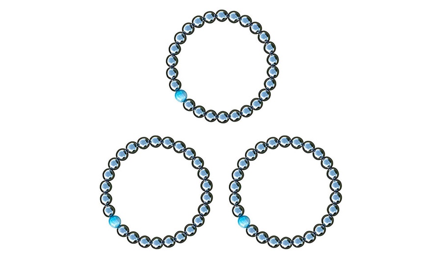 Image 9: One, Two or Three Hematite Bracelets with Blue Opal Bead