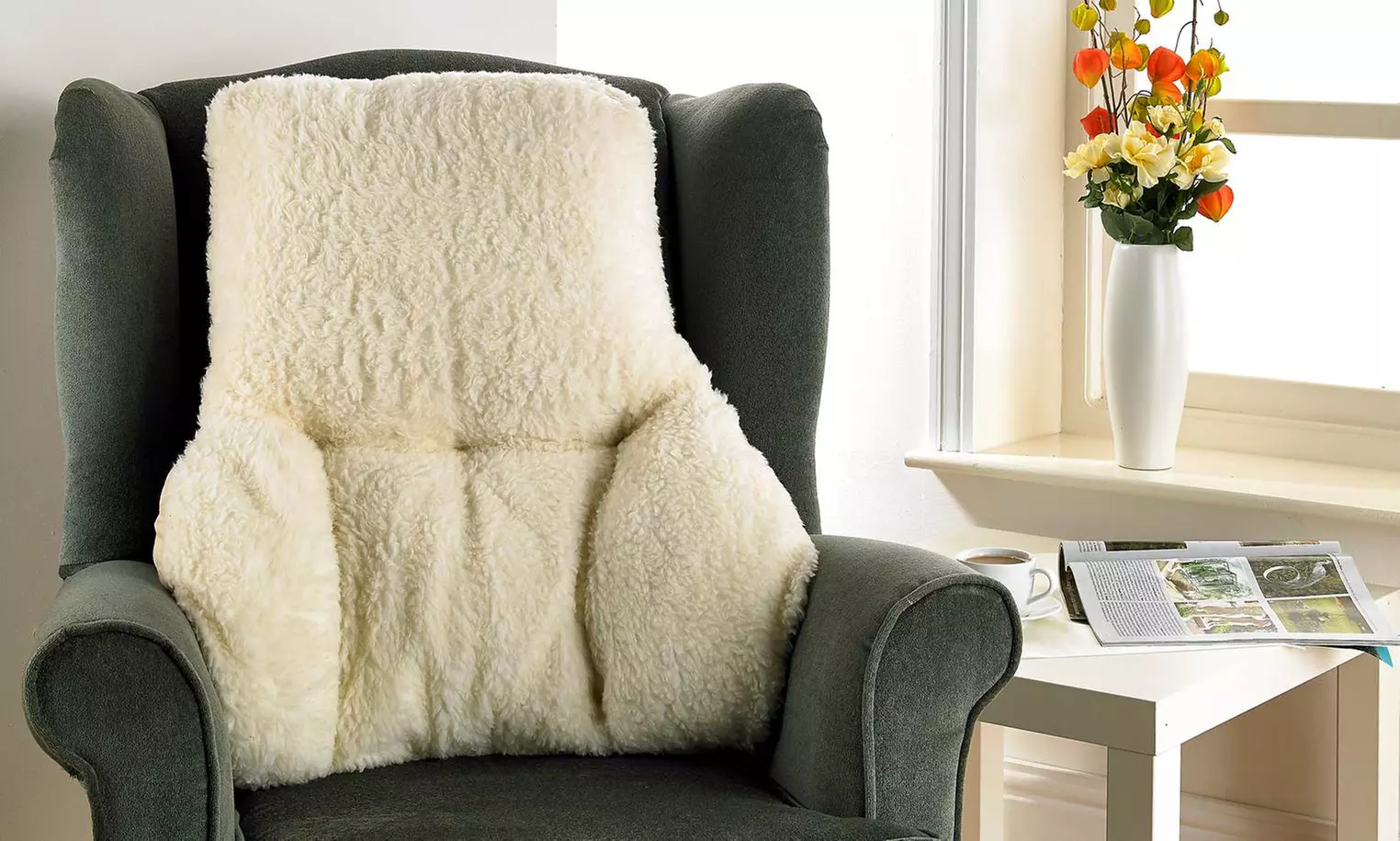 Faux Yorkshire Sheepskin Back Support Cushion - Primary Image