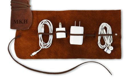 Monogrammed Genuine Leather Multi-Cord Organizer