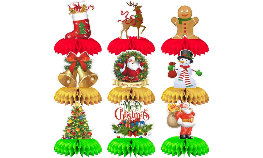 Image 1: Nine Vintage-Style Christmas Honeycomb Table Decorations