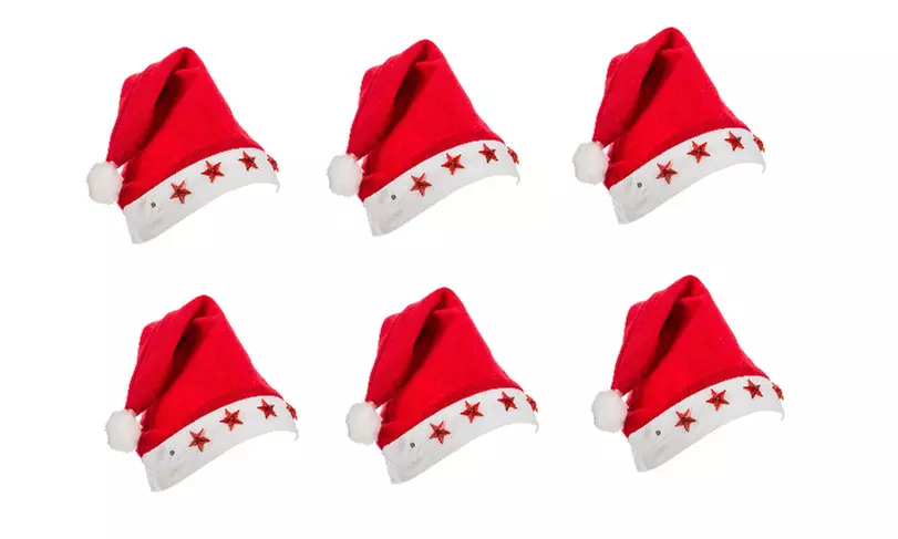 Lot de 6 bonnets de Noël avec étoiles lumineuses, taille unique pour adultes - Primary Image