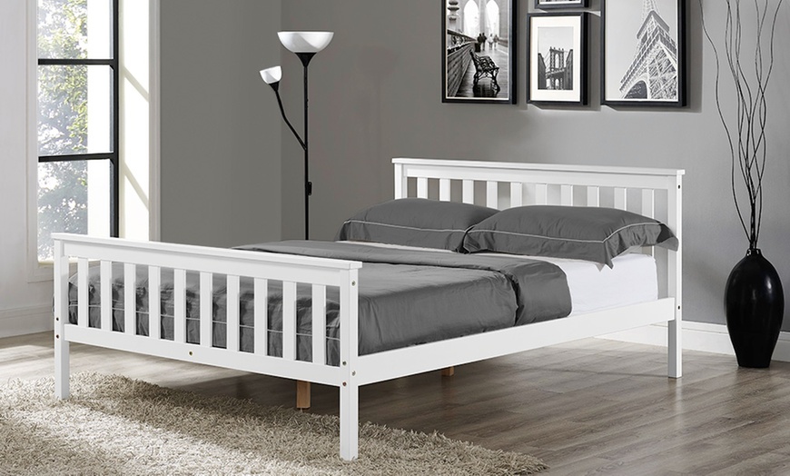 Image 1: Hampton White Wooden Bed Frame