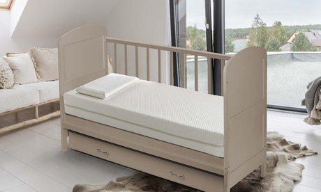 Materasso Made in Italy per culla, con rivestimento antibatterico sfoderabile, e cuscino in memory