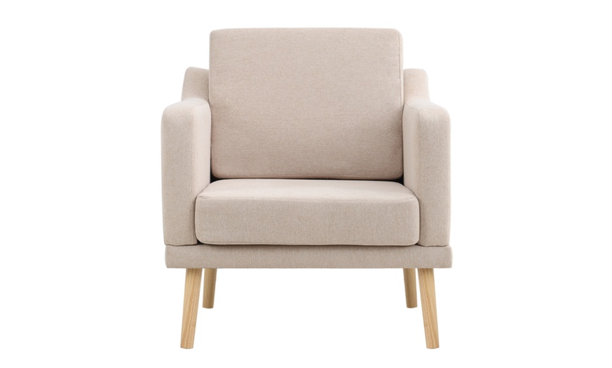 Image 5: Linen Upholstered Padded Armchair for Home and Office