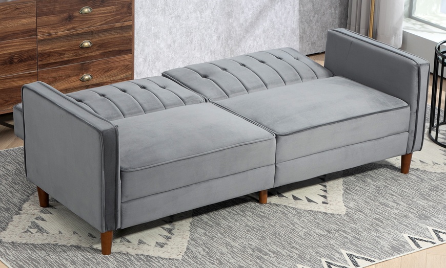 Image 4: HomCom Velvet Reclining Sofa Bed – 3-Seater with Dual-Back Design
