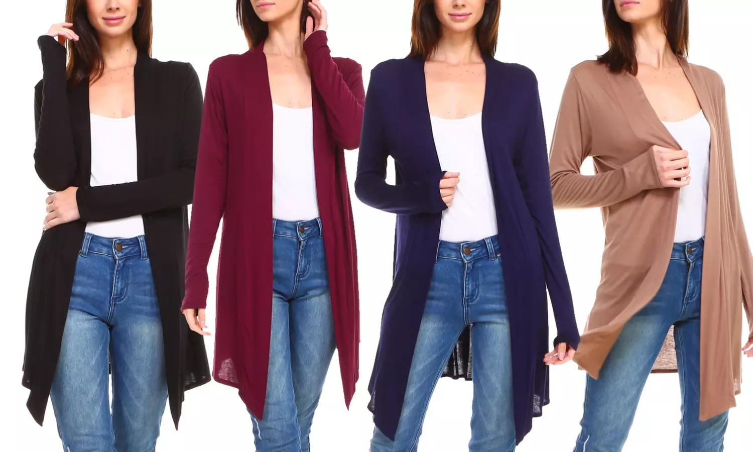 Isaac Liev Banded Longline Open Front Cardigan (4-Pack). Plus Sizes Available. - Primary Image