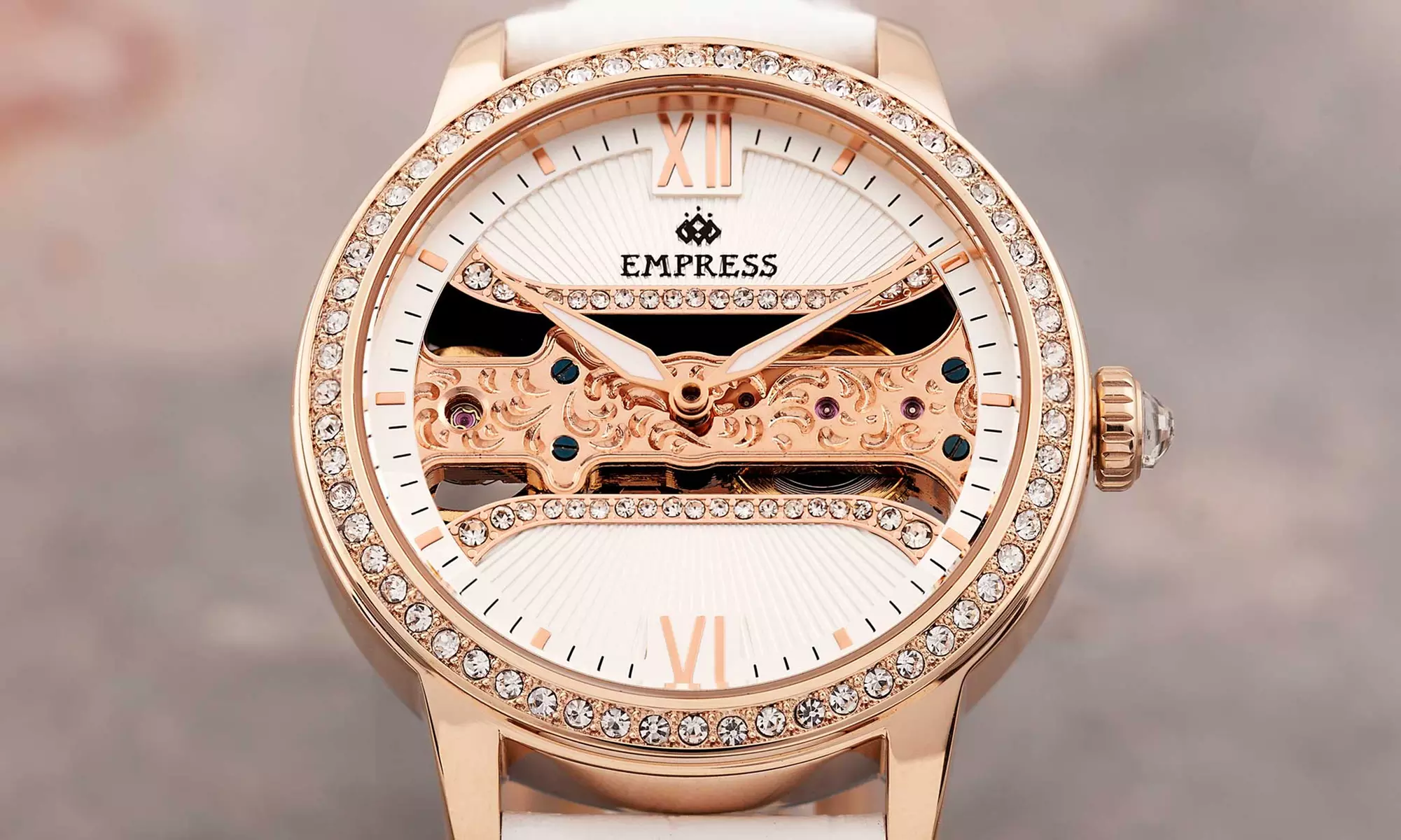 Empress Rania Mechanical Semi-Skeleton Leather-Band Watch - Primary Image