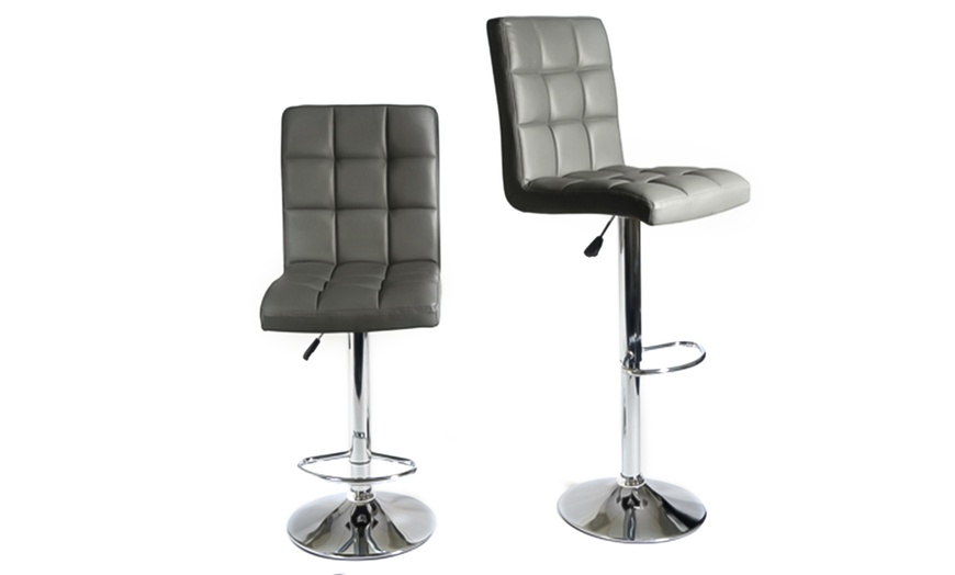 Image 2: Set of Two Juno Adjustable Faux Leather Bar Stools