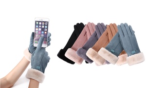 Faux Suede Sherpa-Lined Touchscreen Gloves