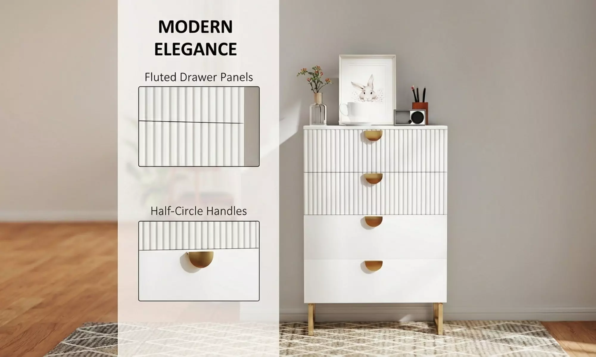 HOMCOM 4-Drawer Chest Collection – Modern Storage with Gold Accents