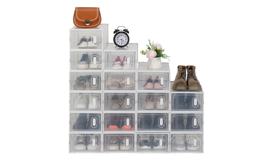 Image 4: Shoe Storage Boxes 18 Pack Clear Plastic Stackable